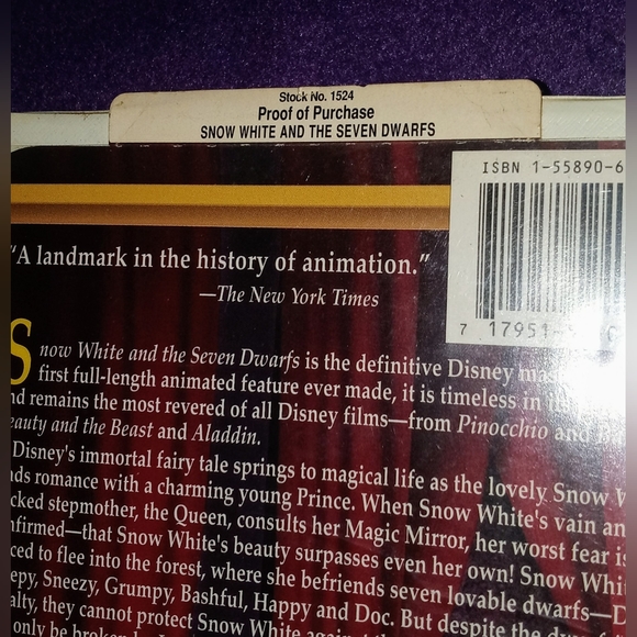 Snow White and the Seven Dwarfs (VHS, 1994) Walt Disney's Masterpiece Collection - Picture 5 of 5